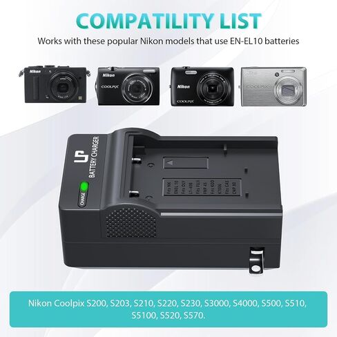 LP EN-EL10 Battery Charger, Charger Compatible with Nikon Coolpix S200, S203, S210, S220, S230, S3000, S4000, S500, S510, S5100, S520, S570 and More, Replacement Charger in Kuwait