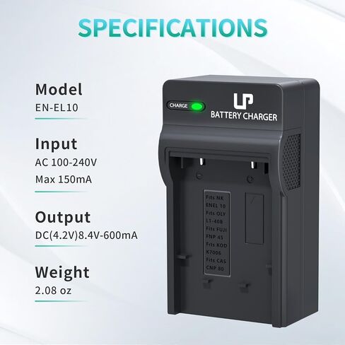 LP EN-EL10 Battery Charger, Charger Compatible with Nikon Coolpix S200, S203, S210, S220, S230, S3000, S4000, S500, S510, S5100, S520, S570 and More, Replacement Charger in Kuwait