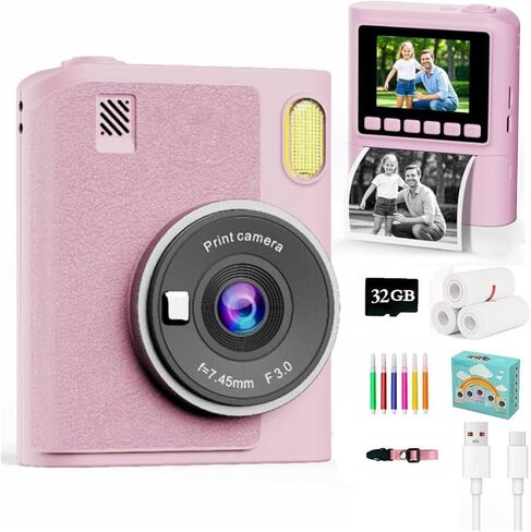 1080P Kids Instant Print Camera 8X Zoom Digital Camera with 32GB Card Gift | Portable Children Digital Camera, Instant Photo Printing, Ideal Birthday & Christmas Gift( ) in Kuwait