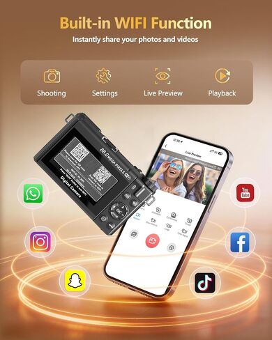 4K Digital Camera for Photography with 24X Optical Zoom & WiFi Vlog Cameras | 88MP Autofocus Vlogging Camera for YouTube with 3" 180° Flip Screen, 2 Batteries & Shoulder Strap, Black in Kuwait