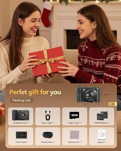 4K Digital Camera for Photography with 24X Optical Zoom & WiFi Vlog Cameras | 88MP Autofocus Vlogging Camera for YouTube with 3" 180° Flip Screen, 2 Batteries & Shoulder Strap, Black in Kuwait