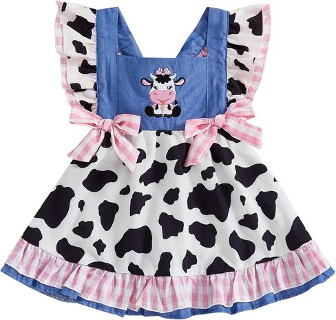 Toddler Baby Girl Western Clothes Cow Print Ruffle Princess Birthday Dress Baby Western Cowgirl Outfit in Kuwait