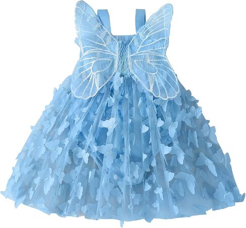 Baby Girl Fairy Dress 3D Butterfly Wings Princess Dresses Mesh Layered Tulle Tutu Romper Dress First Birthday Outfit in Kuwait