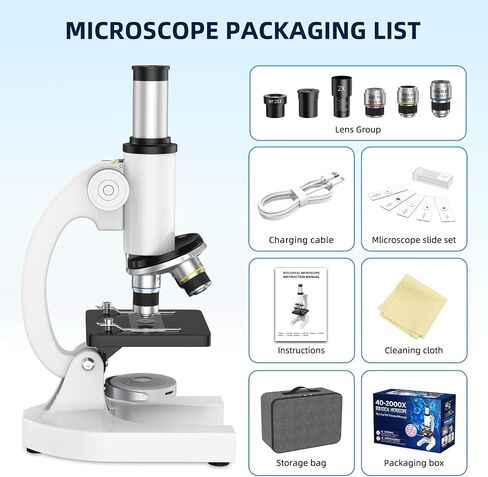 40-2000X Compound Microscope for Kids Adults Beginners | Lightweight Metal-Made / LED Light / Prepared Slide Kit and Storage Case Included / for Science Explore Education Gift in Kuwait