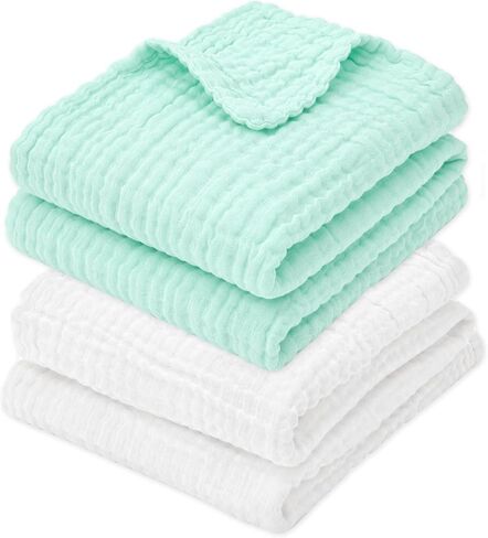Muslin Baby Blanket 6-Layer 43"x43", 2-Pack, Grey & Green | Soft Cotton Receiving Blanket for Infant Swaddle Blanket Toddler Boys Girls Bath Towel, Newborn Essentials in Saudi Arabia