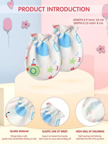 Syhood 20 Pairs Newborn Baby No Scratch Mittens Boy Girl Infant Toddler Unisex Elastic Cotton Wrist Gloves Set for 0-6 Months in Kuwait
