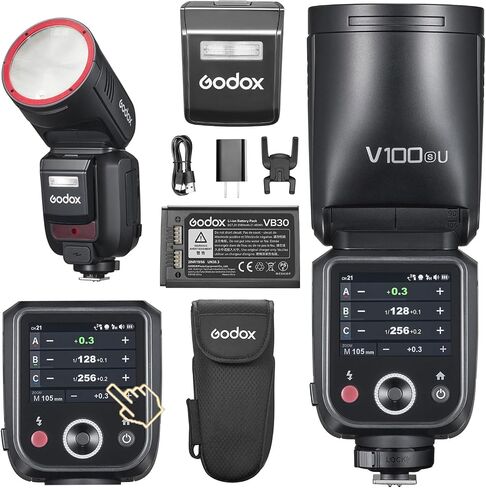 Godox V100 Flash V100-N USA Version Round Head Flash for Sony | TTL Camera Flash, 1/8000s HSS, Touchscreen Control, 1.7s Recycle, 400 FulI Power Flashes, With SU-1 Flash in Kuwait