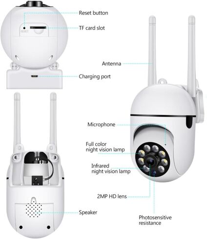1080P Security Camera, Wireless WiFi Outdoor Home Security Camera for Pet Monitor, Surveillance with 360° Panorama in Kuwait