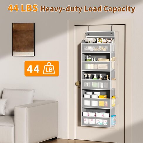 Over The Door Organizer, Over the Door Storage with 5 Large 10 Side Pockets, Hanging Door Organizer 44 lb Load Behind Door Storage, Hanging Shelf for Closet Wall Bedroom Bathroom Nursery, 5-Tier Grey in Kuwait