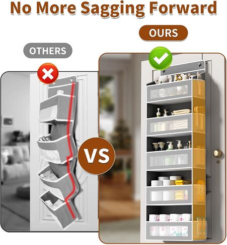 Over The Door Organizer, Over the Door Storage with 5 Large 10 Side Pockets, Hanging Door Organizer 44 lb Load Behind Door Storage, Hanging Shelf for Closet Wall Bedroom Bathroom Nursery, 5-Tier Grey in Kuwait