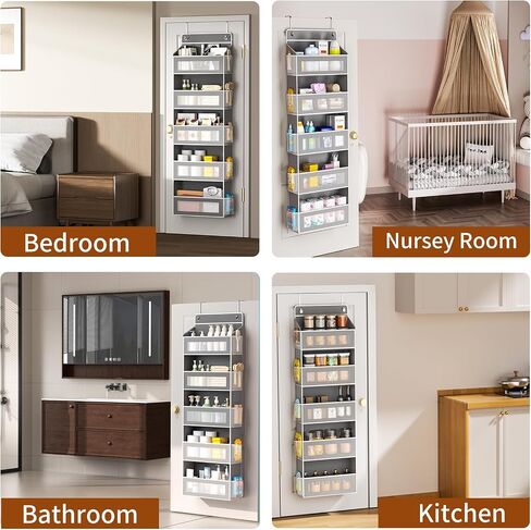 Over The Door Organizer, Over the Door Storage with 5 Large 10 Side Pockets, Hanging Door Organizer 44 lb Load Behind Door Storage, Hanging Shelf for Closet Wall Bedroom Bathroom Nursery, 5-Tier Grey in Kuwait