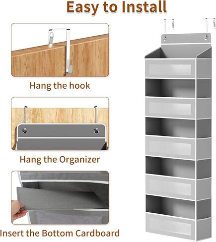 Over The Door Organizer, Over the Door Storage with 5 Large 10 Side Pockets, Hanging Door Organizer 44 lb Load Behind Door Storage, Hanging Shelf for Closet Wall Bedroom Bathroom Nursery, 5-Tier Grey in Kuwait