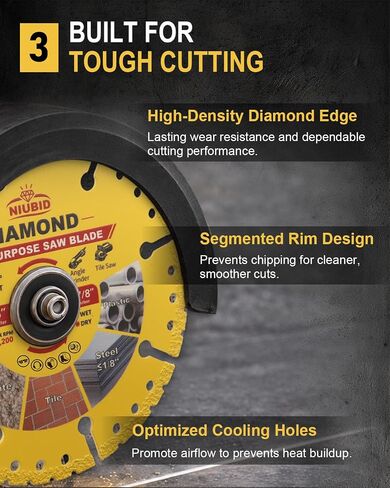 4-1/2" Diamond Multi Purpose Saw Blade 3-Pack | 7/8" Arbor Grinding Wheels for Angle Grinder, Cutting Discs for Marble Quartz Stone Tile Thin Metal Plastic in Kuwait