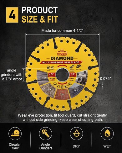 4-1/2" Diamond Multi Purpose Saw Blade 3-Pack | 7/8" Arbor Grinding Wheels for Angle Grinder, Cutting Discs for Marble Quartz Stone Tile Thin Metal Plastic in Kuwait
