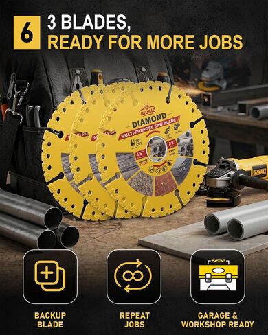 4-1/2" Diamond Multi Purpose Saw Blade 3-Pack | 7/8" Arbor Grinding Wheels for Angle Grinder, Cutting Discs for Marble Quartz Stone Tile Thin Metal Plastic in Kuwait