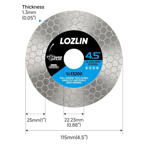 LOZLIN 4.5inch Diamond Blade 2-in-1 Honeycomb for Angle Grinder for Tile | 2-in-1 diamond disc cuts & grinds tile, granite, marble. Honeycomb cooling, thick diamond grit, fits 4.5in angle grinders in Kuwait