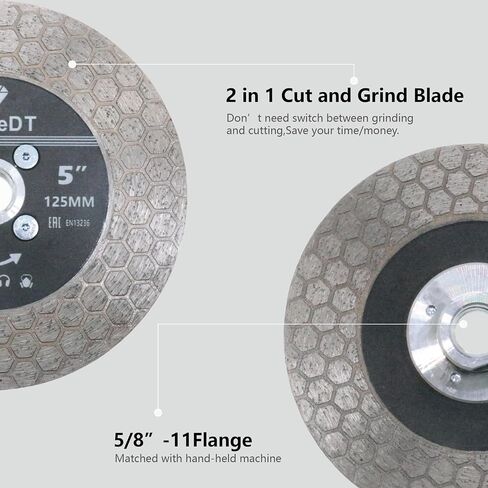 Diamond Tile Saw Blade, 5 Inch Cutting and Grinding Wheel with 5/8"-11 Flange for Porcelain Ceramic Tile Marble Granite Artificial Stone, Hexagonal Segment in Kuwait
