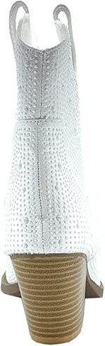 Women's Rhinestone Block Heel Ankle Boots River-01 By Forever White 6 in Kuwait