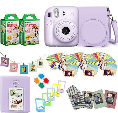Fujifilm Instax Mini 12 Instant Camera + Pro Design Accessory Bundle with Protective Case, Magnetic Frames, Album, Frames Design Kit (40 Sheets) (Lilac Purple) in Kuwait