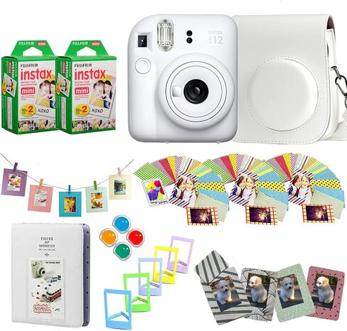Fujifilm Instax Mini 12 Instant Camera + Pro Design Accessory Bundle with Protective Case, Magnetic Frames, Album, Frames Design Kit (40 Sheets) (Clay White) in Kuwait