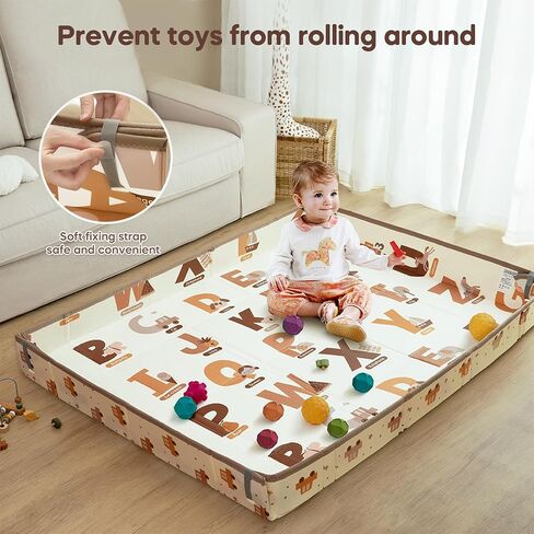 Foldable Baby Play Mat, 65" X 50" Waterproof Double-Sided Cushioned Activity Play Mat, Soft Lightweight Foam Playmat with Fold-Up Sides, Non Slip Crawling & Playing for Infants and Toddler, Alphabet in Kuwait
