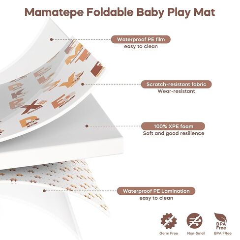 Foldable Baby Play Mat, 65" X 50" Waterproof Double-Sided Cushioned Activity Play Mat, Soft Lightweight Foam Playmat with Fold-Up Sides, Non Slip Crawling & Playing for Infants and Toddler, Alphabet in Kuwait