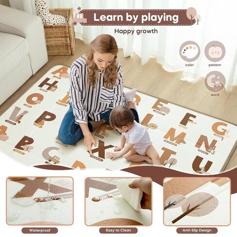 Foldable Baby Play Mat, 65" X 50" Waterproof Double-Sided Cushioned Activity Play Mat, Soft Lightweight Foam Playmat with Fold-Up Sides, Non Slip Crawling & Playing for Infants and Toddler, Alphabet in Kuwait