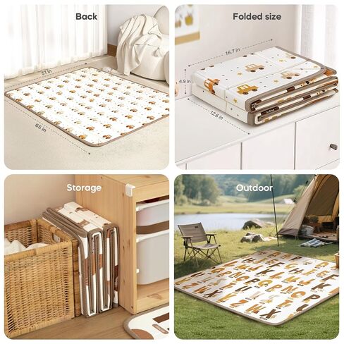Foldable Baby Play Mat, 65" X 50" Waterproof Double-Sided Cushioned Activity Play Mat, Soft Lightweight Foam Playmat with Fold-Up Sides, Non Slip Crawling & Playing for Infants and Toddler, Alphabet in Kuwait