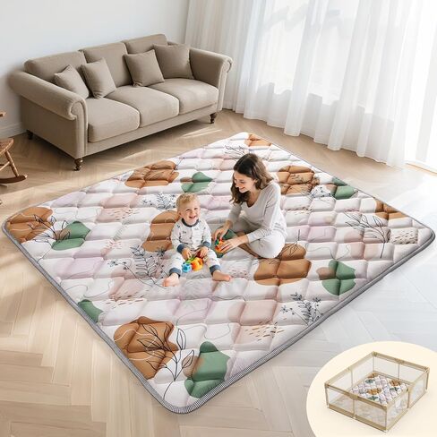 Dessports Baby Play Mat 47x47 Thick Floor Mat, Washable Foldable Tummy Mat | Foam Sponge Padding, Non Slip Base, Portable Indoor Outdoor Baby Floor Nursery Playpen Mat, Boho Style in Kuwait