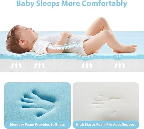 LILNAP 3"" Waterproof Pack and Play Mattress, 38""x26""x3"" Memory Foam Pack N Play Mattresses Pad with Breathable & Removable Cover for Naps Sleep, Portable Playard playpen mattresses Topper, White in Kuwait