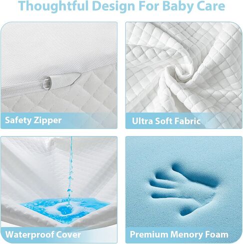 LILNAP 3"" Waterproof Pack and Play Mattress, 38""x26""x3"" Memory Foam Pack N Play Mattresses Pad with Breathable & Removable Cover for Naps Sleep, Portable Playard playpen mattresses Topper, White in Kuwait