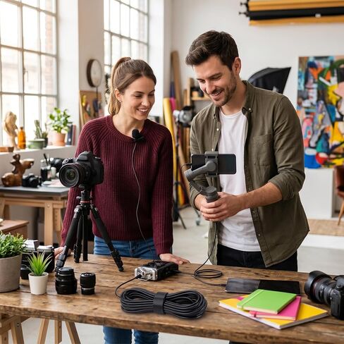 Clamp/Holder On Microphone, 360 Degree Rotation 3.5mm Jack Noise Reduction Cardioid Lavalier Mic, Lapel Microphone for Recording, Vlogging, Interview in Kuwait
