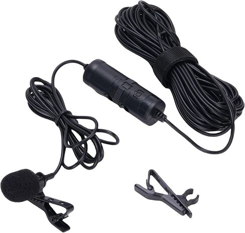 Clamp/Holder On Microphone, 360 Degree Rotation 3.5mm Jack Noise Reduction Cardioid Lavalier Mic, Lapel Microphone for Recording, Vlogging, Interview in Kuwait