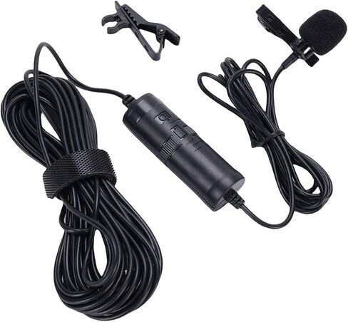 Clamp/Holder On Microphone, 360 Degree Rotation 3.5mm Jack Noise Reduction Cardioid Lavalier Mic, Lapel Microphone for Recording, Vlogging, Interview in Kuwait