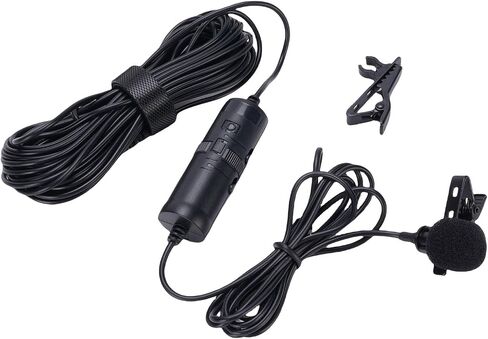 Clamp/Holder On Microphone, 360 Degree Rotation 3.5mm Jack Noise Reduction Cardioid Lavalier Mic, Lapel Microphone for Recording, Vlogging, Interview in Kuwait