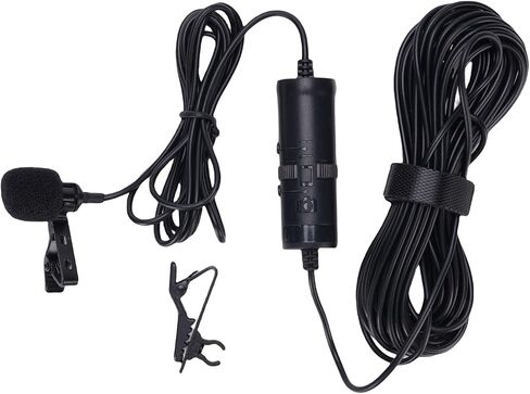 Clamp/Holder On Microphone, 360 Degree Rotation 3.5mm Jack Noise Reduction Cardioid Lavalier Mic, Lapel Microphone for Recording, Vlogging, Interview in Kuwait