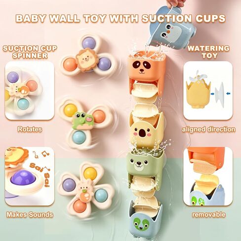 Baby Bath Toys, Pool Toys, Suitable for Children and Toddlers, 6-in-1 Set Including Floating Boat, Bath Spoon and Spinner Cup, Pool and Water Table Toys, Water Toys, Baby Gift. in Kuwait