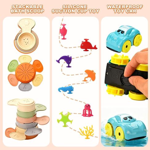 Baby Bath Toys, Pool Toys, Suitable for Children and Toddlers, 6-in-1 Set Including Floating Boat, Bath Spoon and Spinner Cup, Pool and Water Table Toys, Water Toys, Baby Gift. in Kuwait