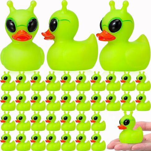 Sotiff 24 Pcs Mini Alien Rubber Ducks Alien Party Favors Small Tiny Green Aliens Figurines Duck to Hide and Seek for Cruise Ship Space Party Favor Rave Trinkets Goodie Bag Gifts (Glow) in Kuwait