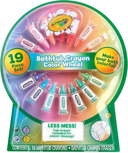 Crayola Bath Crayons Color Wheel, 19-Piece Set, Includes 18 Bathtub Crayons and 1 Eraser, Non-Toxic and Washable Bath Toys for Kids in Kuwait