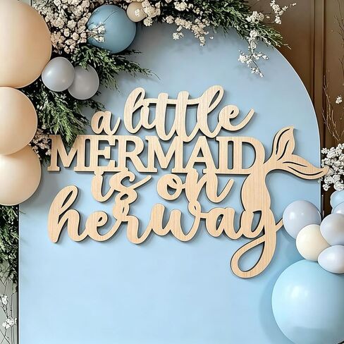 A Little Mermaid Is On The Way Sign for Background,Wooden Mermaid Theme Baby Shower,Under The Sea Theme Party,Welcome Baby Gender revelation Party,1st/First Birthday Party Decor in Kuwait