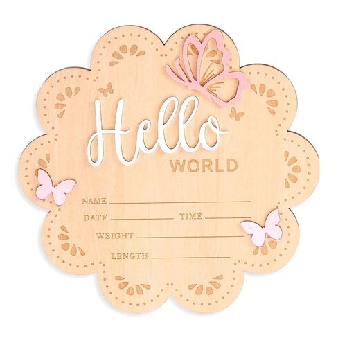 NQEUEPN Newborn Announcement Sign, 15.5cm/6.1in Wooden Hello World Sign Baby Welcome Plaques Birth Baby Name Plaques for Newborn Photo Props Hospital Nursery Decorations (White Rose Gold) in Kuwait