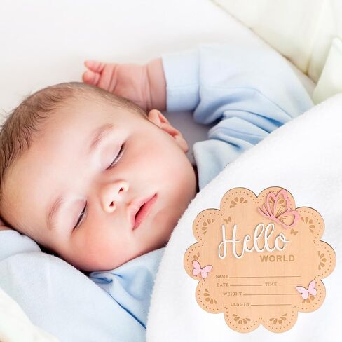 NQEUEPN Newborn Announcement Sign, 15.5cm/6.1in Wooden Hello World Sign Baby Welcome Plaques Birth Baby Name Plaques for Newborn Photo Props Hospital Nursery Decorations (White Rose Gold) in Kuwait