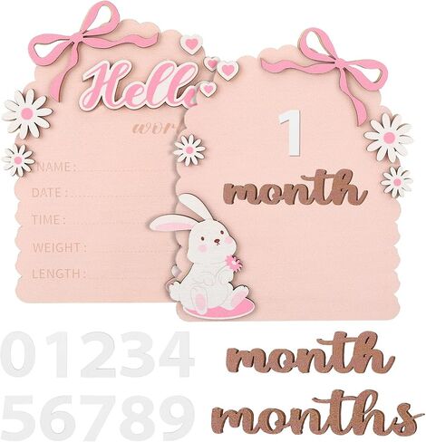 Baby Girl Birth Announcement Sign Wooden Hello World Board Floral Bow Rabbit Decor Newborn Hospital Photo Prop Custom Name in Kuwait