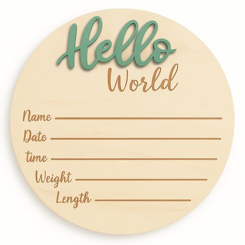 Wooden Baby Announcement Sign for Newborn, Large 6 inch Hello World Newborn Name Sign for Hospital Birth Announcement, Newborn Photography Props for Boys and Girls (Eucalyptus) in Kuwait