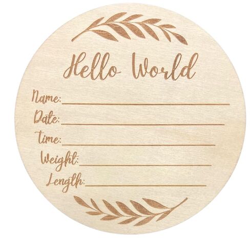 Wooden Baby Announcement Sign for Newborn, Large 6 inch Hello World Newborn Name Sign for Hospital Birth Announcement, Newborn Photography Props for Boys and Girls (Eucalyptus) in Kuwait