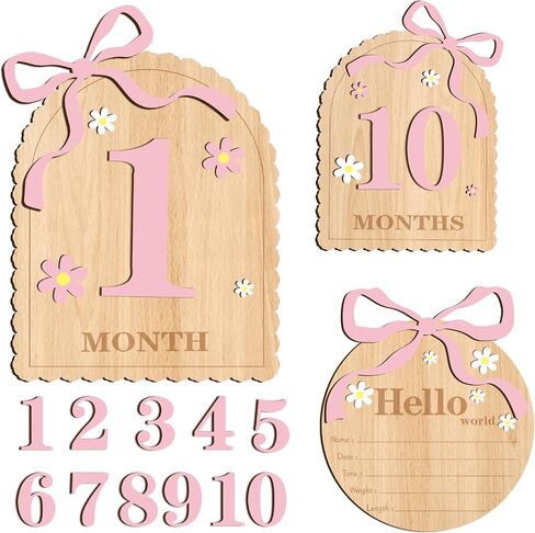 Baby Months Signs Mallard Duck- Hello World Newborn Announcement, Name Wooden Announcement Sign Plaque for Photo Props Baby Shower Hospital Nursery-2PCS in Kuwait