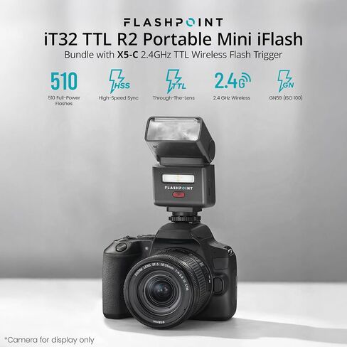 Flashpoint iT32 Compact R2 TTL Mini Camera Flash with Detachable Magnetic X5-C Interchangeable Hot Shoe Module and Wireless Trigger, Compatible Fits for Canon Cameras in Kuwait