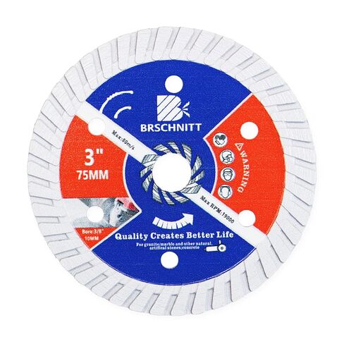 Diamond Blade for Concrete Masonry,2pcs 3 Inch (75mm) with Arbor 3/8-Inch (10mm) Dry/Wet Continuous Rim Diamond Cutting Disc for Granite Marble Stone Hard Concrete Reinforced Concrete in Kuwait
