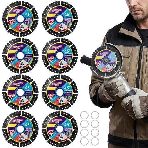 8 Pcs Diamond Multi-Purpose Saw Blades 4.5 Inch | Cutting Disc for Angle Grinder Ideal for Tile Marble Quartz Stone Metal & Plastic Wet or Dry Use in Kuwait